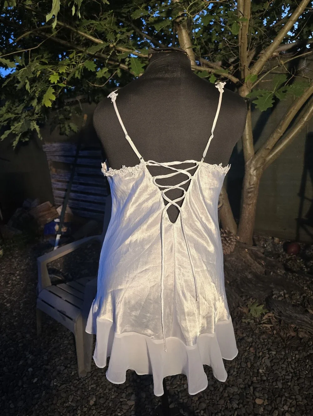 Vtg 90's White Satin Lace Sheer Babydoll Top Coquette Soft Core Bridal Dollette - Picture 5 of 7